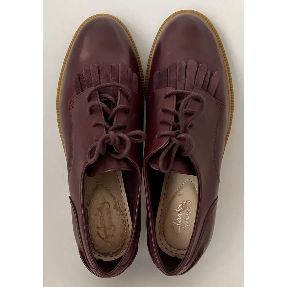 Clarks Griffin Mabel Oxblood Leather Kiltie Oxford Women's 7M Lug Sole NWOB